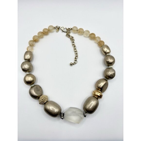 Chicos Bronze Unique Beaded Chunky Acrylic Statement Necklace - Picture 2 of 3